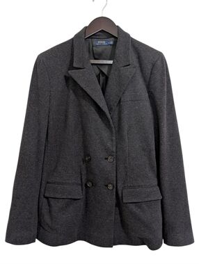 Polo Ralph Lauren Double Breasted Knit Blazer Jacket Charcoal Gray Size 12